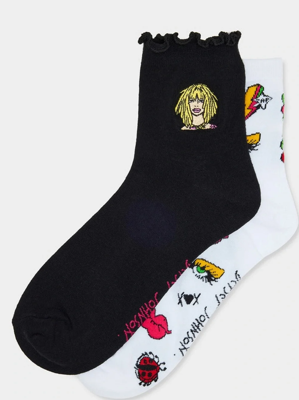 Betsey Johnson art campaign ankle socks set of 2 pairs black